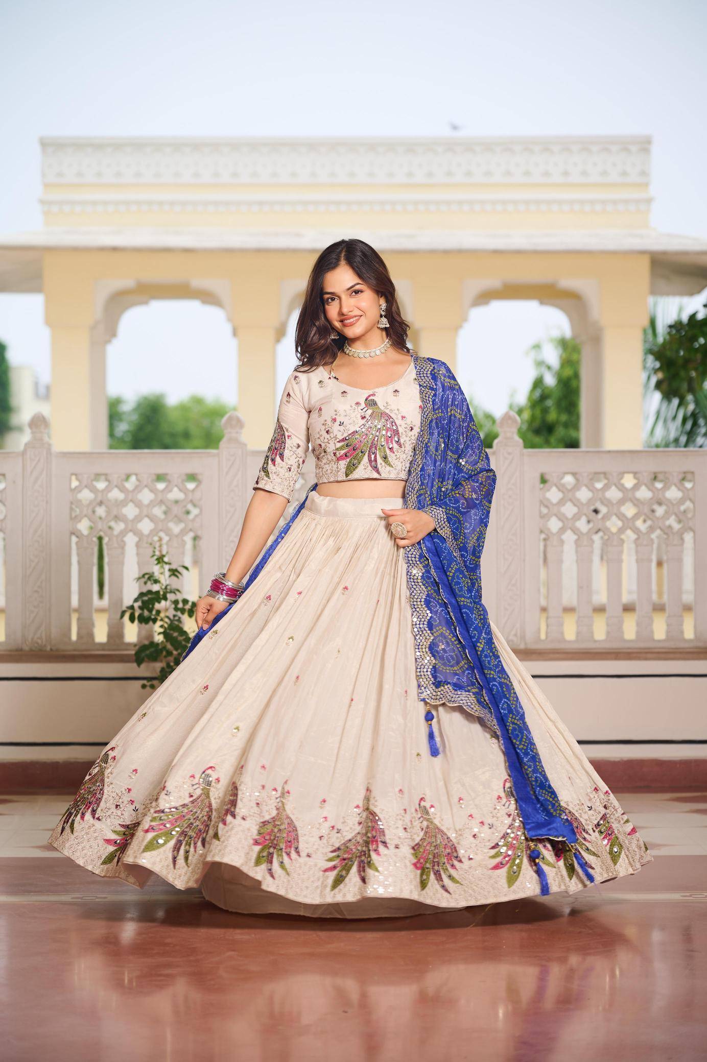 New Launching Festival Ram 102 Tissue silk Sky Blue Traditional lehenga choli suppliers in Bangalore